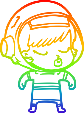 Gökkuşağı gradyan çizgi çizimi Bir insan tarafından çizilmiş güzel astronot kız