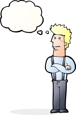 Bir insan tarafından çizilmiş düşünce baloncuğuyla rahatsız edilmiş bir adam.