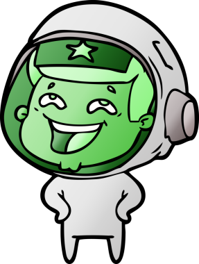 Bir insan tarafından çizilmiş gülen astronot çizgi filmi.