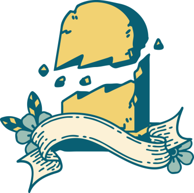 Bir insan tarafından çizilmiş kırık bir mezar taşının dövmesi.