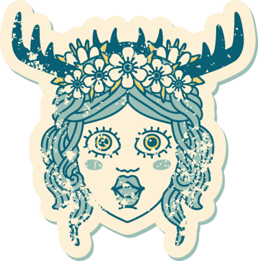 Bir insan tarafından çizilmiş bir Druid karakterinin grunge çıkartması.