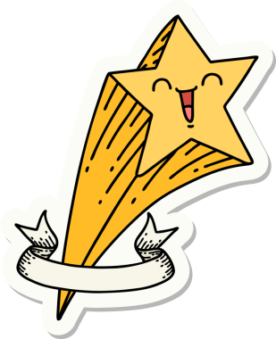 Bir insan tarafından çizilmiş dövme stili kayan yıldız çıkartması.