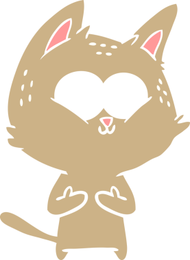 Bir insan tarafından çizilmiş düz renkli çizgi film kedisi