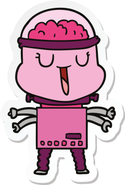 Bir insan tarafından çizilmiş mutlu çizgi film robotunun çıkartması.