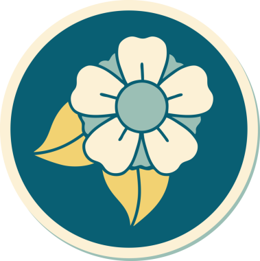 Bir insan tarafından çizilmiş geleneksel bir çiçek stiliyle dövme çıkartması.