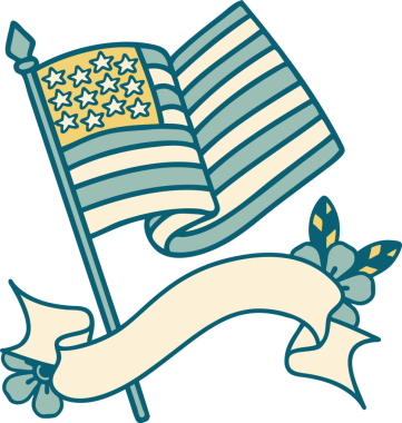 Geleneksel dövmeli Amerikan bayrağı bir insan tarafından çizilmiş