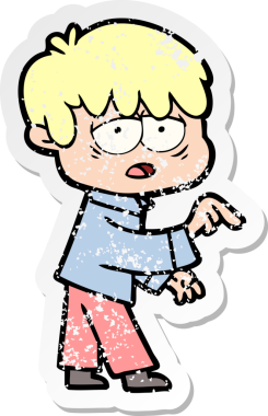 Bir insan tarafından çizilmiş bitkin bir çizgi film karakterinin sıkıntılı çıkartması.