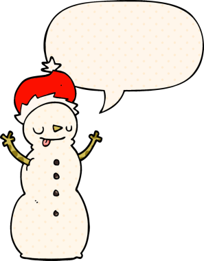 Bir insan tarafından çizilmiş çizgi roman tarzında konuşma balonu olan kardan adam.