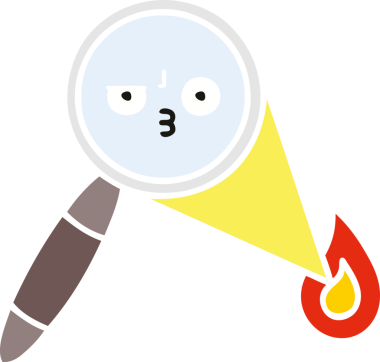 Bir insanın çizdiği büyüteçin düz renkli retro karikatürü