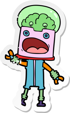 Bir insan tarafından çizilmiş karikatür robotunun sıkıntılı çıkartması.