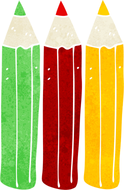 Bir insan tarafından çizilmiş renkli kalemler.