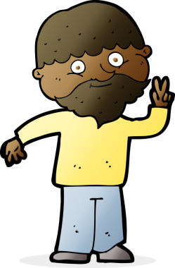 Karikatürist bir insan tarafından çizilmiş barış işareti veriyor.