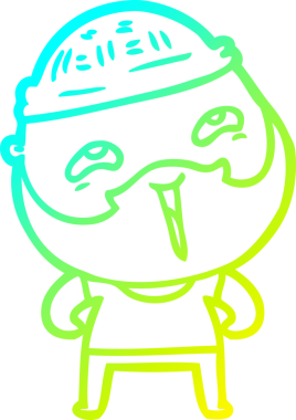 Bir insan tarafından çizilmiş, mutlu, sakallı, çizgi film karakteri.