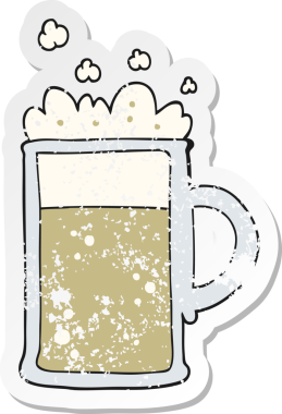 Bir insan tarafından çizilmiş bira karikatürünün gerilimli retro yapıştırması