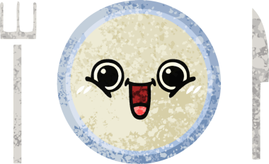 Bir insan tarafından çizilmiş yemek tabağının retro çizim tarzı karikatürü.