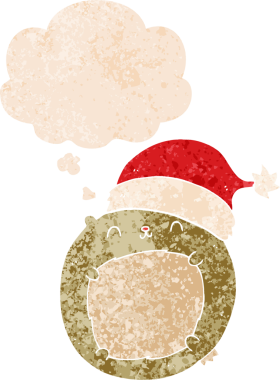 Hoş bir çizgi film Noel ayısı. Düşünce baloncuğu, grunge 'da sıkıntılı retro tarzı bir insan tarafından çizilmiş.