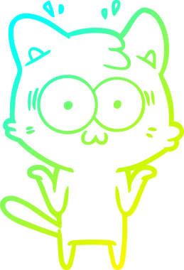 Bir çizgi filmin soğuk gradyan çizimi bir insan tarafından çizilmiş sürpriz bir kedi.