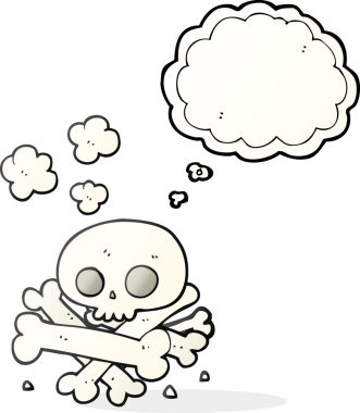 Bir insan tarafından çizilmiş serbest çizim baloncuklu kemik yığını.