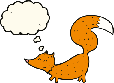 Bir insan tarafından çizilmiş düşünce baloncuklu küçük tilki.