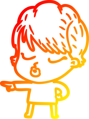 Bir insan tarafından çizilmiş gözleri olan çizgi film kadını çizimi.