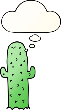 Düşünce baloncuğu olan kaktüslü çizgi film bir insan tarafından çizilmiş.