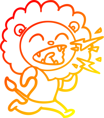 Bir insan tarafından çizilen kükreyen bir aslanın sıcak çizgi çizimi