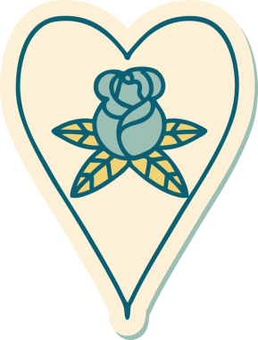 Geleneksel kalp stili dövme çıkartması ve bir insan tarafından çizilmiş çiçekler.