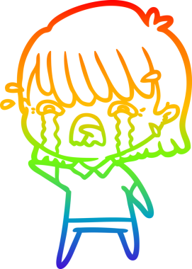 Gökkuşağı gradyan çizimi bir insan tarafından çizilmiş ağlayan bir çizgi kız çizimi