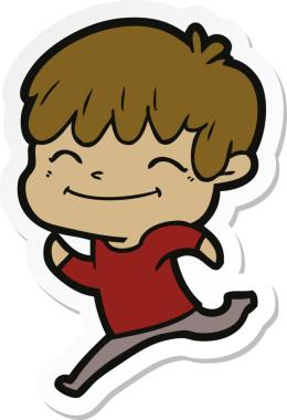 Bir insan tarafından çizilmiş mutlu bir çocuğun çıkartması.