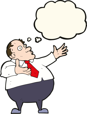 Bir insan tarafından çizilmiş düşünce baloncuğu ile çileden çıkarılmış orta yaşlı bir adam.