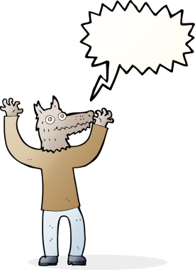 Bir insan tarafından çizilmiş konuşma balonu olan bir kurt adam.