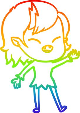 Gökkuşağı gradyan çizgi çizimi Bir insan tarafından çizilmiş gülen vampir kız çizgi filmi