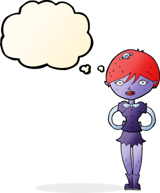 Bir insan tarafından çizilmiş düşünce balonlu güzel vampir kız çizgi filmi.