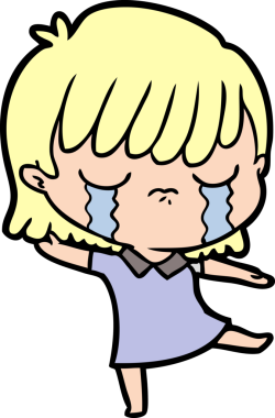 Bir insan tarafından çizilmiş ağlayan çizgi film kadını.