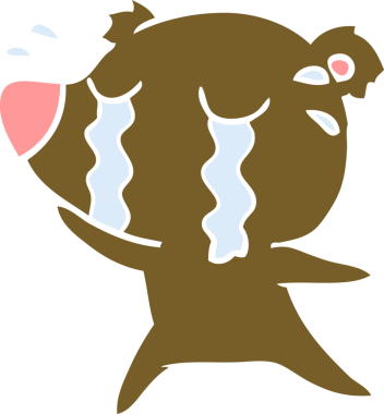 Bir insan tarafından çizilmiş düz renkli karikatür ağlayan ayı