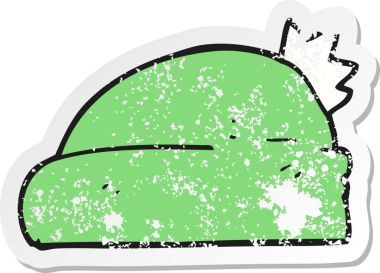 İnsan tarafından çizilmiş bir çizgi film şapkasının gerilimli retro çıkartması.