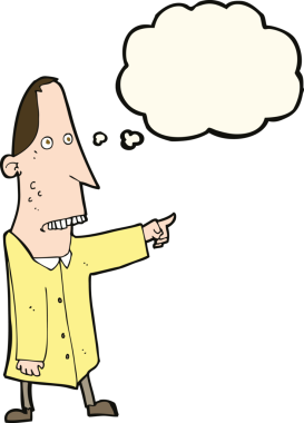 Bir insan tarafından çizilmiş düşünce baloncuğuyla işaret eden çirkin bir adam.