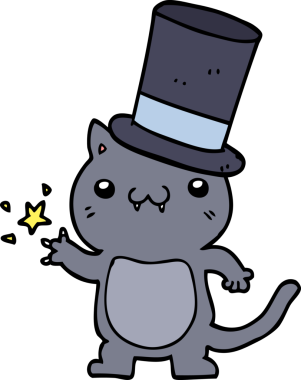 Bir insan tarafından çizilmiş silindir şapkalı bir kedi.