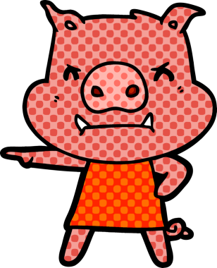 Bir insan tarafından çizilmiş kızgın çizgi filmdeki domuz resmi.