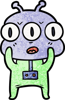 Bir insan tarafından çizilmiş üç gözlü uzaylı çizgi filmi.