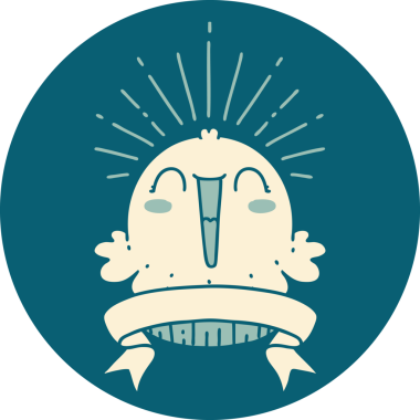 Dövme tarzının simgesi. Bir insan tarafından çizilmiş mutlu şarkı söyleyen kek.