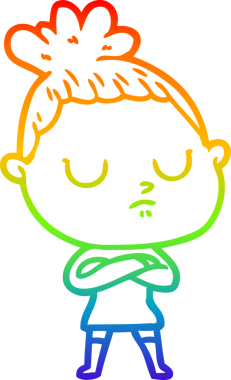 Gökkuşağı gradyan çizgi çizimi bir insan tarafından çizilmiş sakin bir kadın