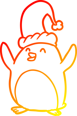 Bir insan tarafından çizilen mutlu noel pengueninin sıcak gradyan çizimi