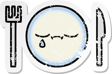 Bir insan tarafından çizilmiş tatlı bir yemek tabağının sıkıntılı çıkartması.