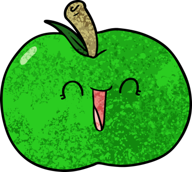 Bir insan tarafından çizilmiş gülen elma çizgi filmi.