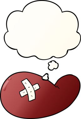 çizgi film yaralı safra kesesi bir insan tarafından çizilmiş yumuşak eğimli düşünce kabarcığı ile