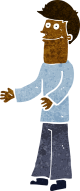 Çizgi filmci bir insan tarafından çizilmiş omuzlarını silkiyor.