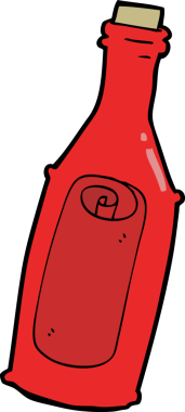 Şişede bir insan tarafından çizilmiş çizgi film mesajı.