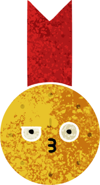 Bir insan tarafından çizilmiş altın madalyanın retro çizim tarzı karikatürü.