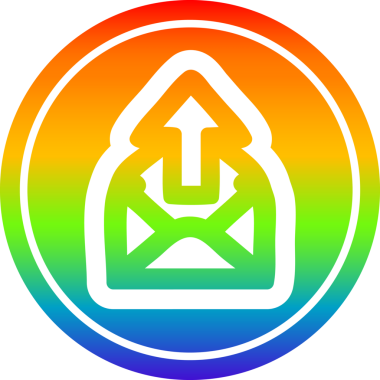 bir insan tarafından çizilmiş gökkuşağı gradyanı olan e- posta dairesel simgesi gönder